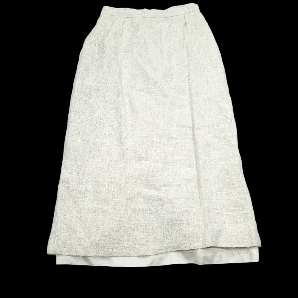 READ Vintage Rayon Flax Blend Midi Skirt Women's Made in USA Beige Tan Woven